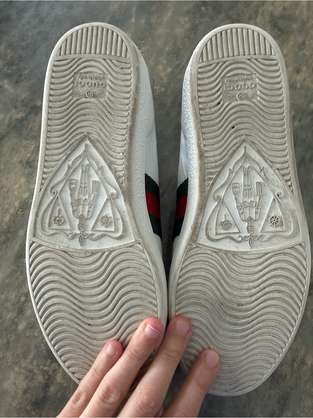 Gucci White Leather Sneakers with Green and Red Web and Gold Bee - Picture 6 of 7